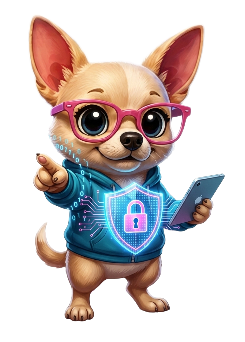 Pinky Security mascot — cyberpunk chihuahua